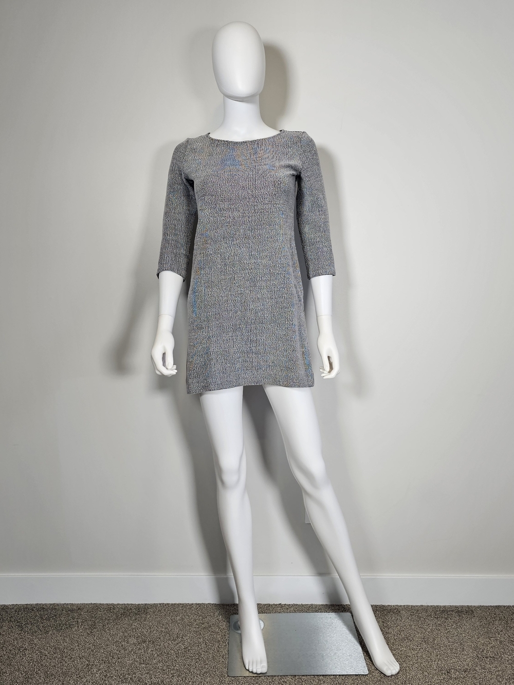 Theory Gray Knit Mini Boatneck Navy Blue Black White Speckled Dress Sz S